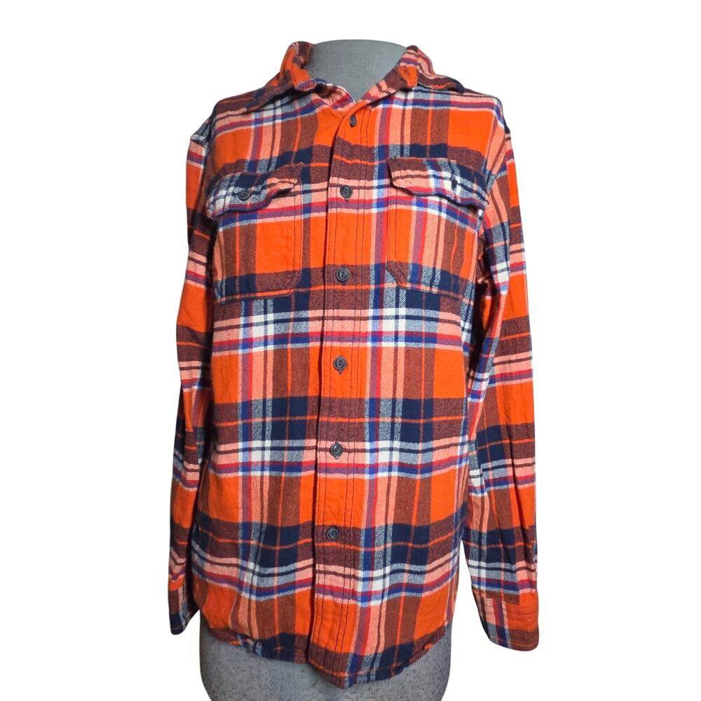 Orange and Blue Plaid Cotton Flannel Size Small